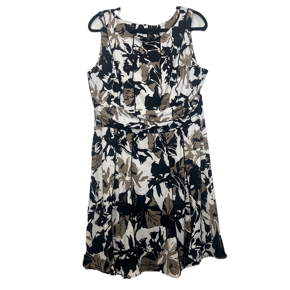 Perceptions Floral Dress Womens Black White Sleeveless Knee Length Size XL